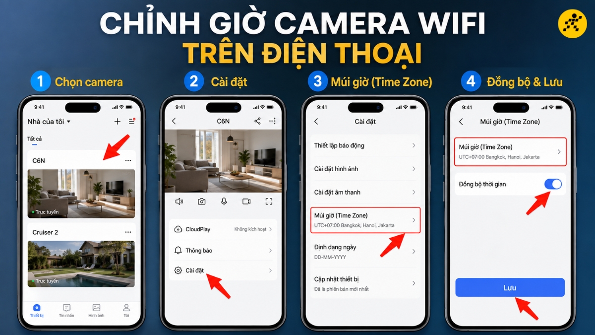 Chỉnh giờ camera Wifi tr&ecirc;n điện thoại