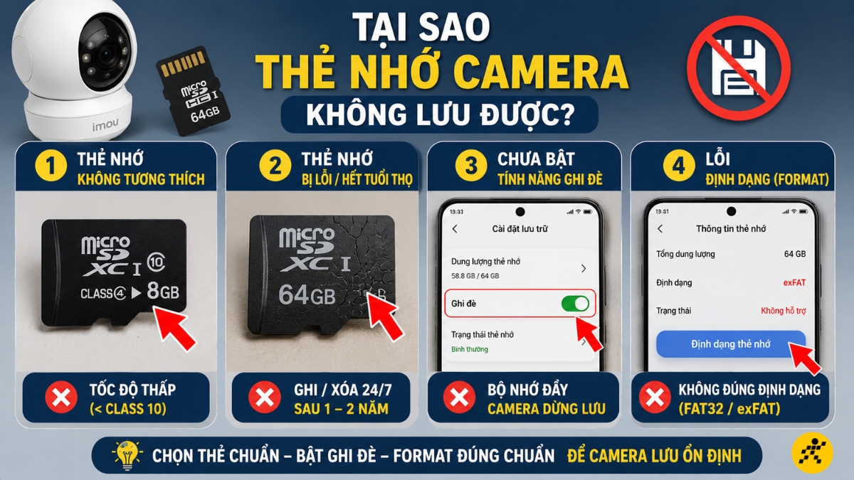 Nguy&ecirc;n nh&acirc;n thẻ nhớ camera kh&ocirc;ng lưu được
