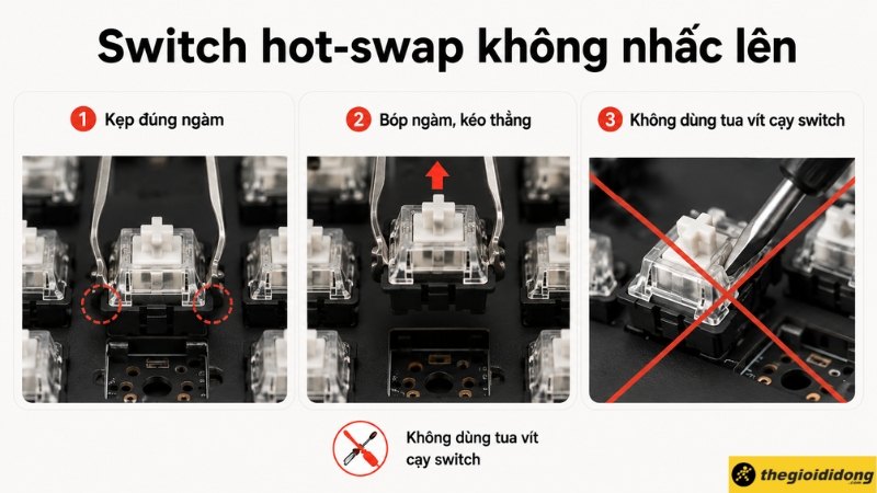 Hướng dẫn th&aacute;o switch hot-swap bằng switch puller đ&uacute;ng kỹ thuật