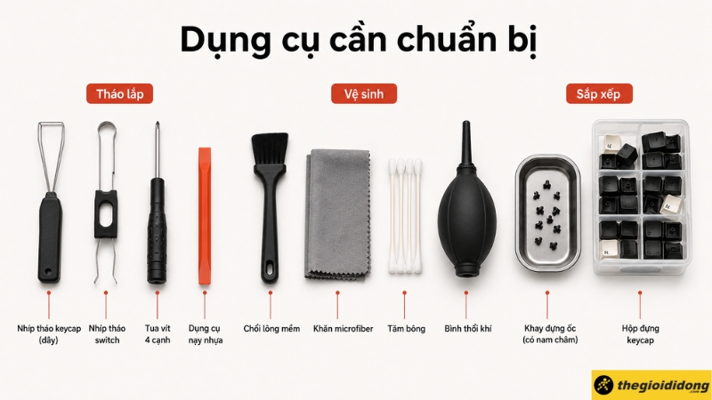 C&aacute;c dụng cụ th&aacute;o lắp v&agrave; vệ sinh b&agrave;n ph&iacute;m cơ chuy&ecirc;n nghiệp
