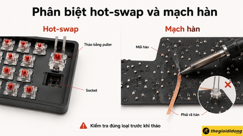So s&aacute;nh cấu tr&uacute;c b&agrave;n ph&iacute;m cơ hot-swap v&agrave; mạch h&agrave;n