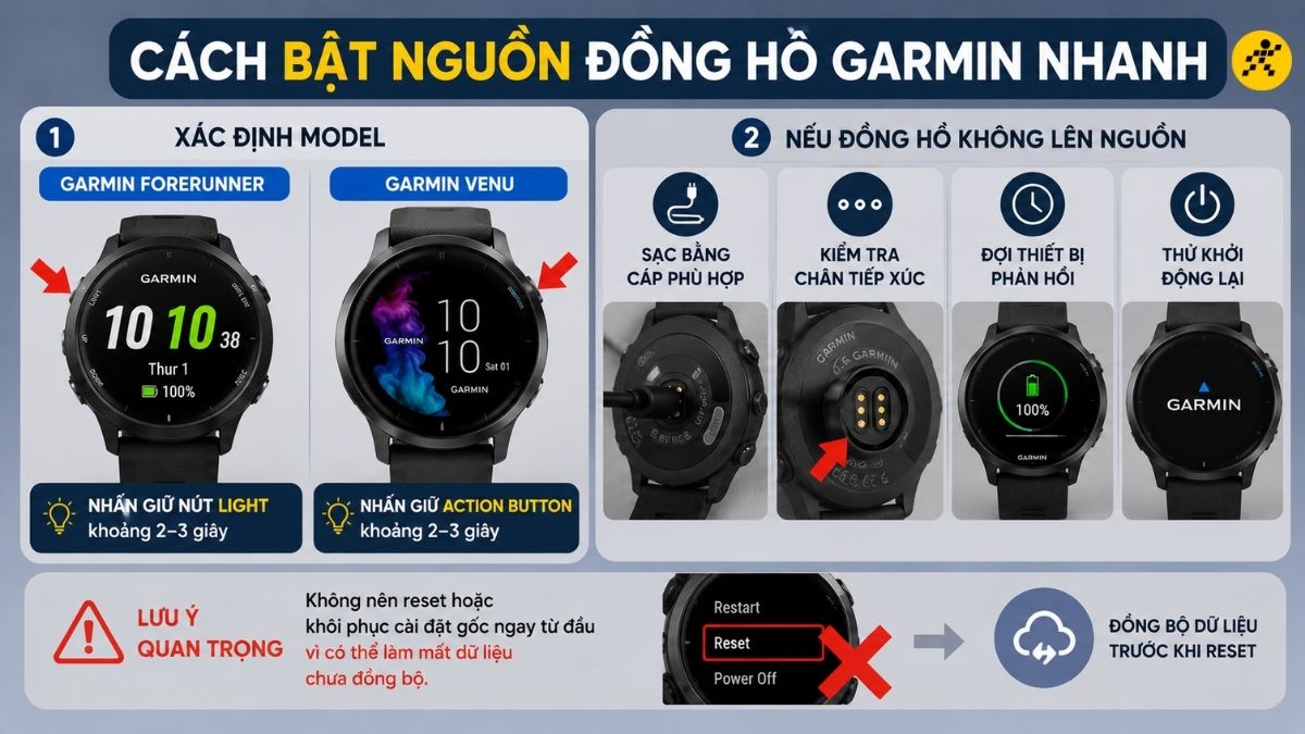 Cách bật nguồn đồng hồ Garmin nhanh Cách bật nguồn đồng hồ Garmin nhanh