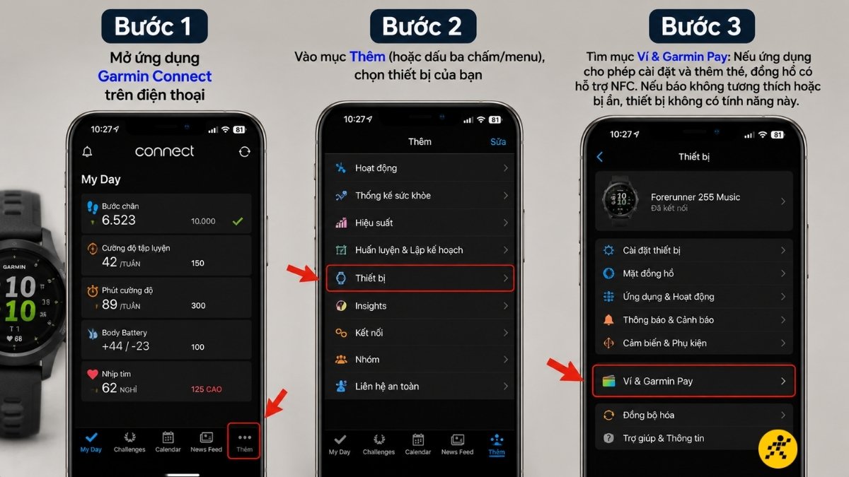 Kiểm tra qua ứng dụng Garmin Connect Kiểm tra qua ứng dụng Garmin Connect