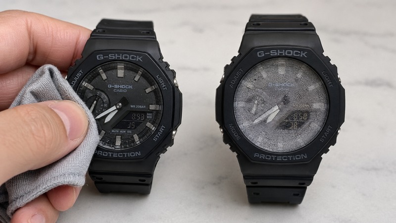 Phân biệt hơi nước bên ngoài và bên trong kính G-SHOCK Phân biệt hơi nước bên ngoài và bên trong kính G-SHOCK
