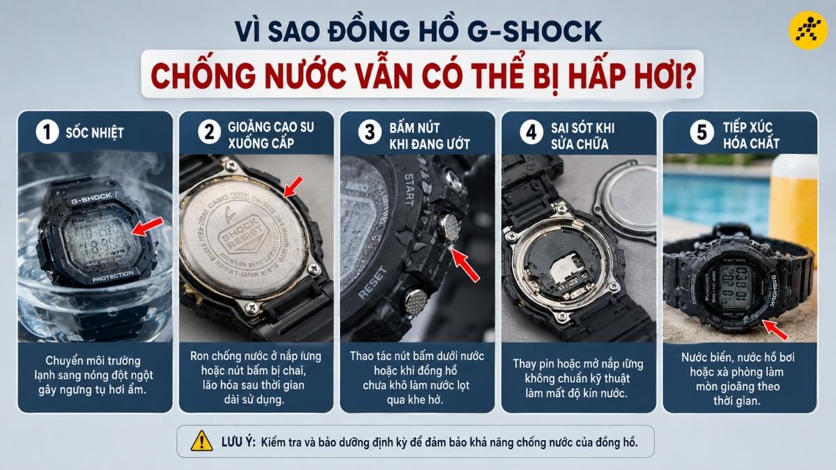 Lý do đồng hồ G-SHOCK chống nước vẫn có thể bị hấp hơi Lý do đồng hồ G-SHOCK chống nước vẫn có thể bị hấp hơi