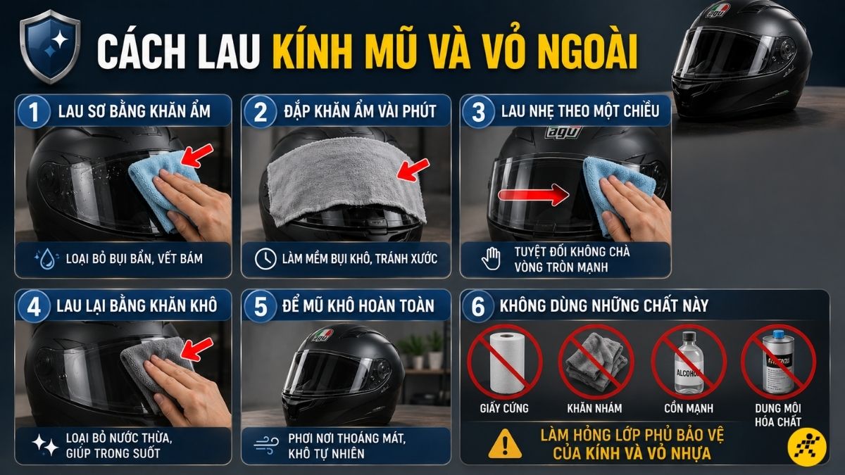 Cách lau kính mũ và vỏ ngoài Cách lau kính mũ và vỏ ngoài