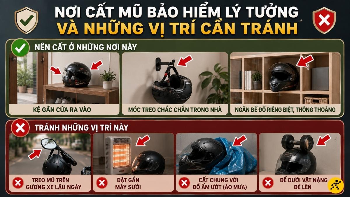 Nơi cất giữ mũ bảo hiểm phù hợp Nơi cất giữ mũ bảo hiểm phù hợp