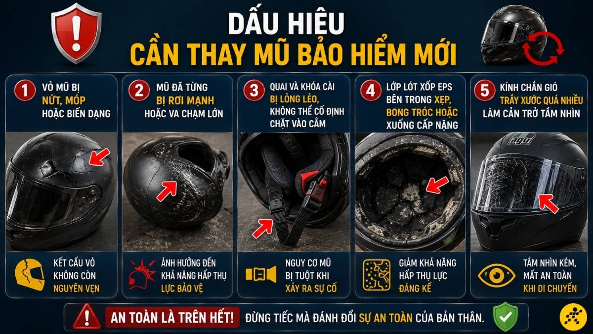 Dấu hiệu cần thay mũ bảo hiểm mới Dấu hiệu cần thay mũ bảo hiểm mới