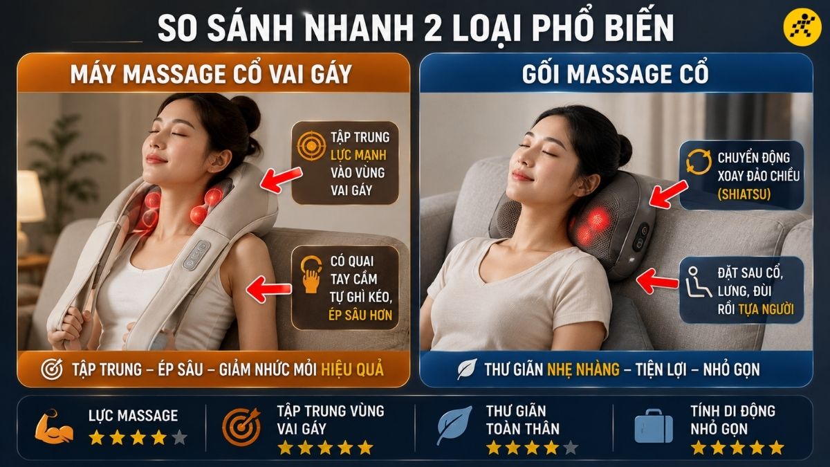 Phân biệt máy massage cổ vai gáy và gối massage cổ Phân biệt máy massage cổ vai gáy và gối massage cổ