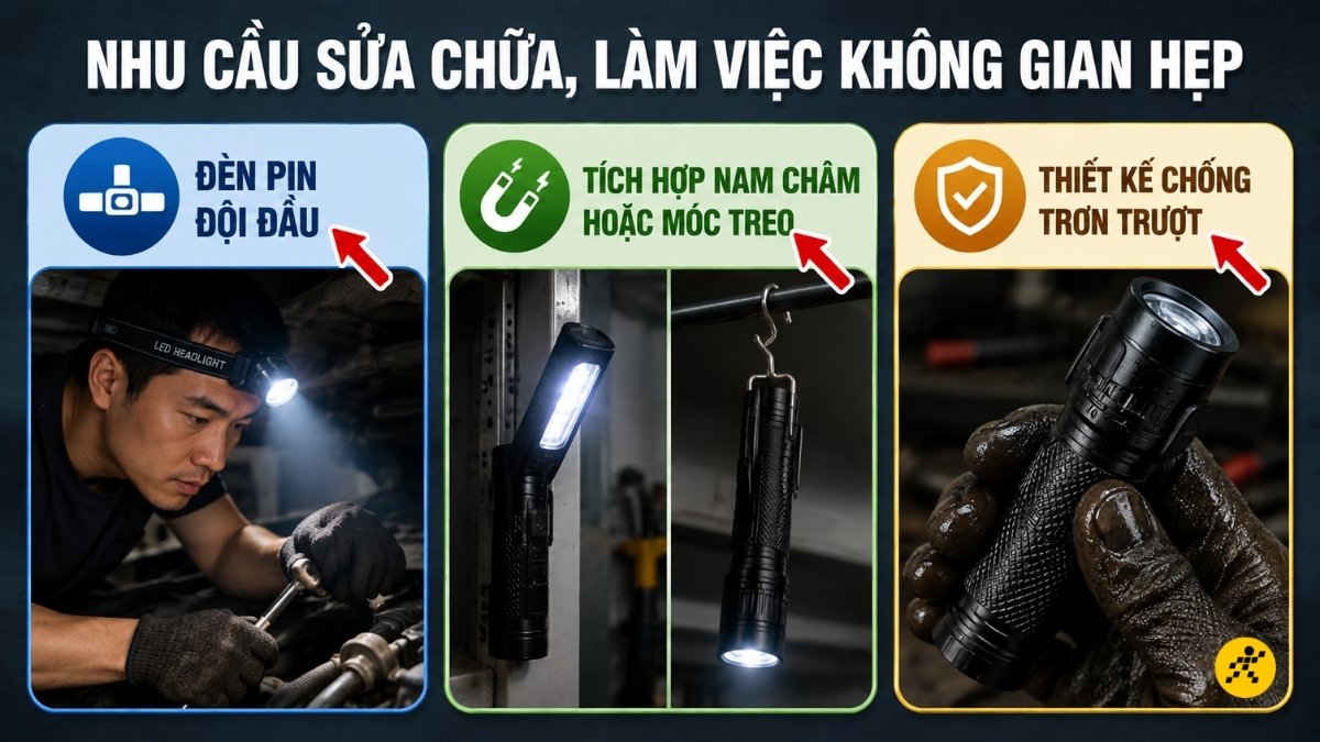 Đèn pin để sửa chữa, làm việc không gian hẹp Đèn pin để sửa chữa, làm việc không gian hẹp