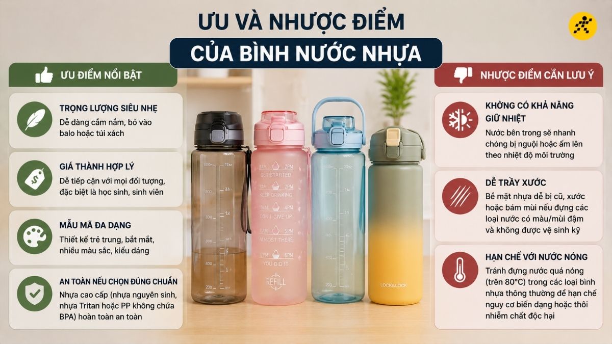 Ưu và nhược điểm của bình nước nhựa