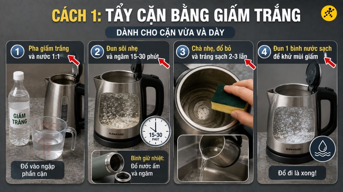 Tẩy cặn bằng giấm trắng Tẩy cặn bằng giấm trắng