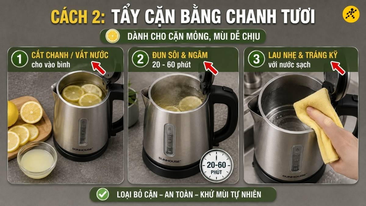 Tẩy cặn bằng chanh tươi Tẩy cặn bằng chanh tươi