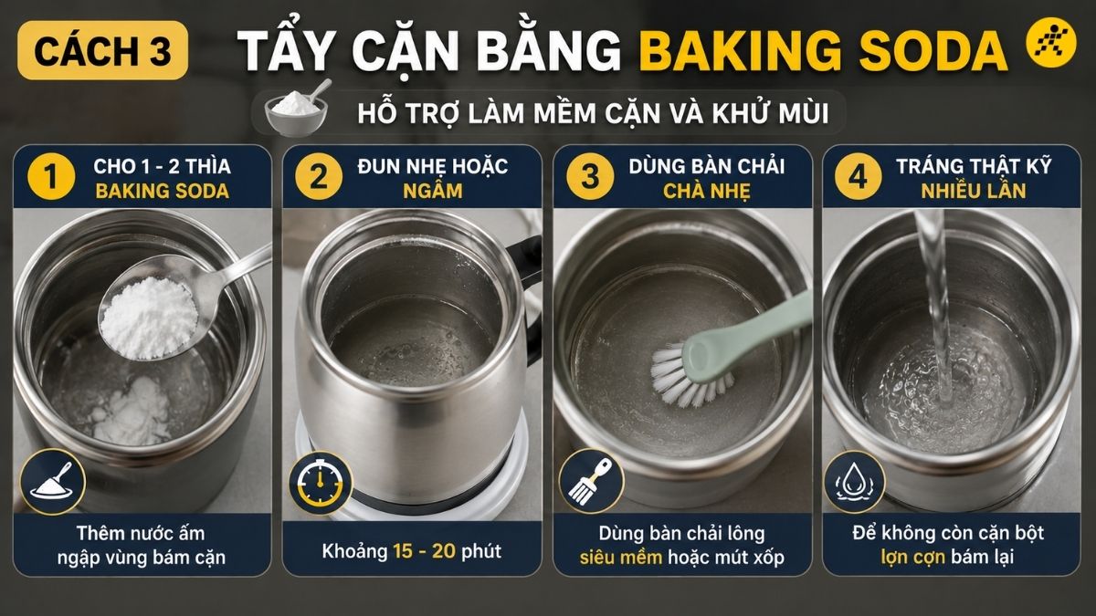 Tẩy cặn bằng Baking Soda Tẩy cặn bằng Baking Soda