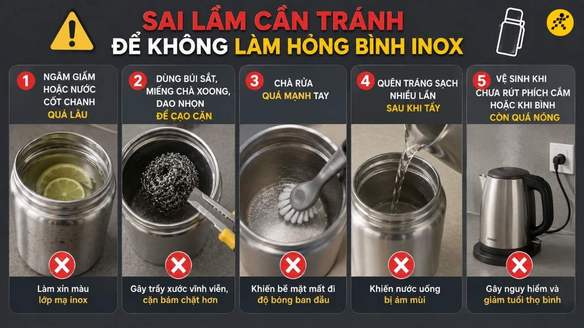 Sai lầm cần tránh để không làm hỏng bình inox Sai lầm cần tránh để không làm hỏng bình inox