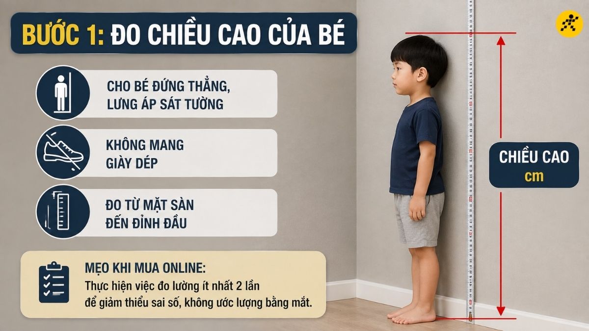 Cho bé đứng thẳng, lưng áp sát tường Cho bé đứng thẳng, lưng áp sát tường