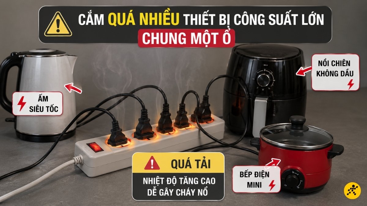 Cắm quá nhiều thiết bị công suất lớn chung một ổ