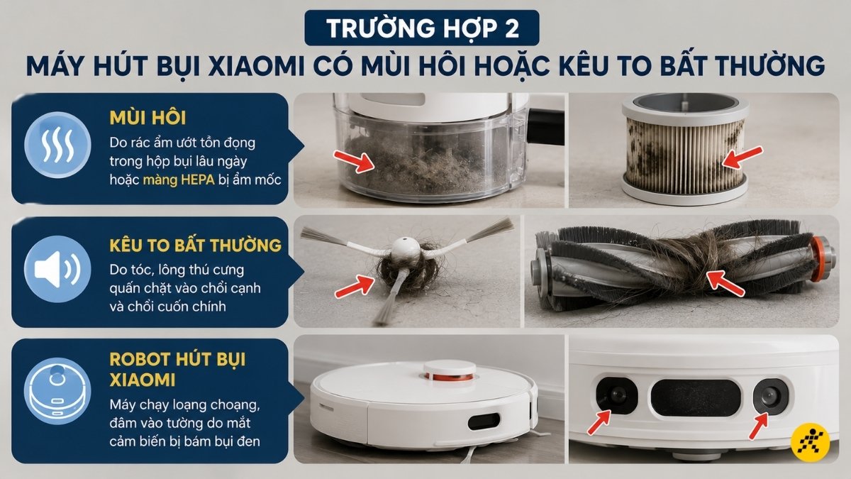 Máy có mùi hôi hoặc kêu to bất thường
