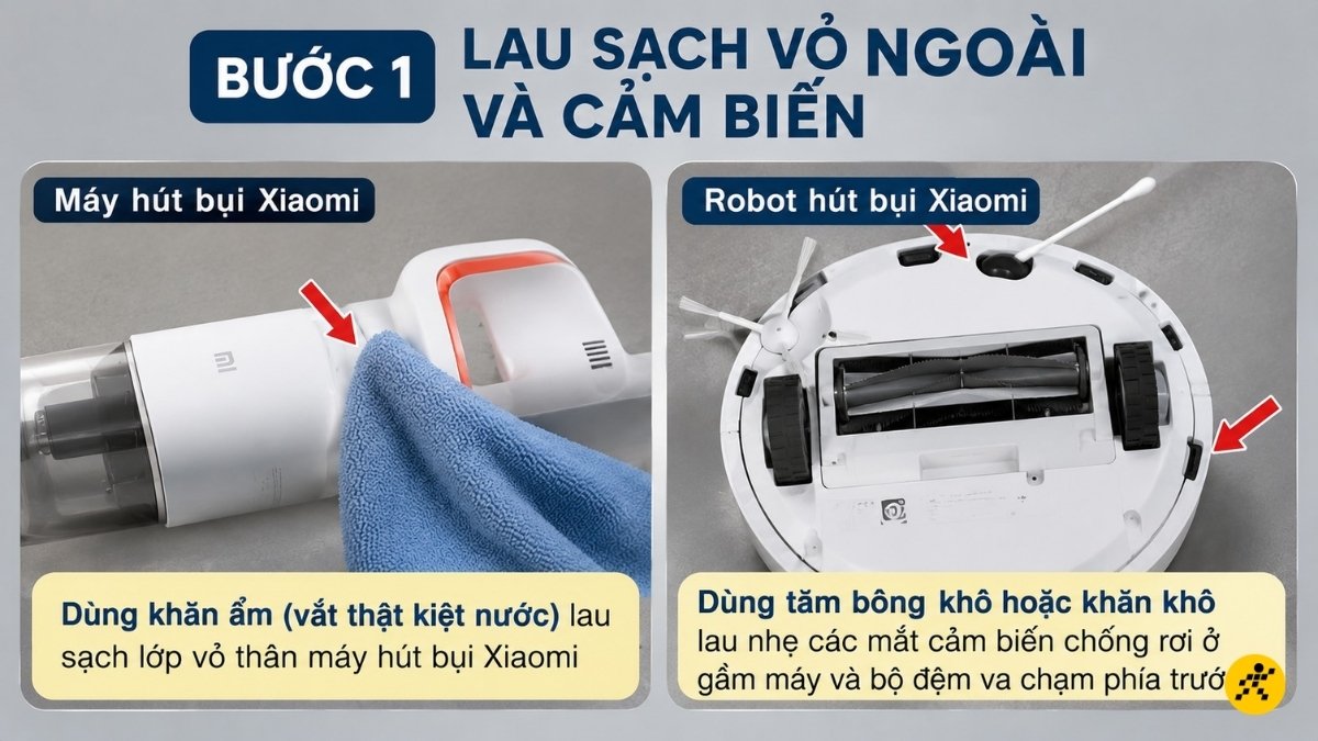 Lau sạch vỏ ngoài và cảm biến