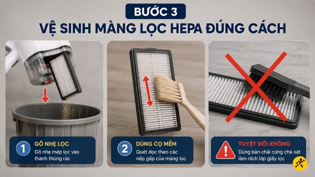 Vệ sinh màng lọc HEPA đúng cách
