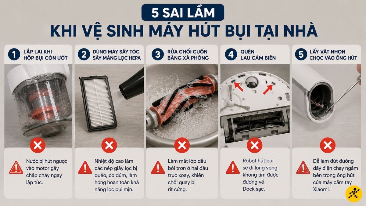 Các sai lầm khi vệ sinh máy hút bụi tại nhà