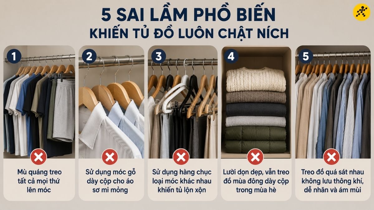 5 sai lầm phổ biến khiến tủ đồ luôn chật ních