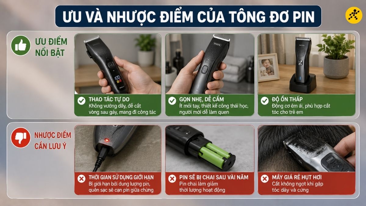 Ưu và nhược điểm của tông đơ pin Ưu và nhược điểm của tông đơ pin