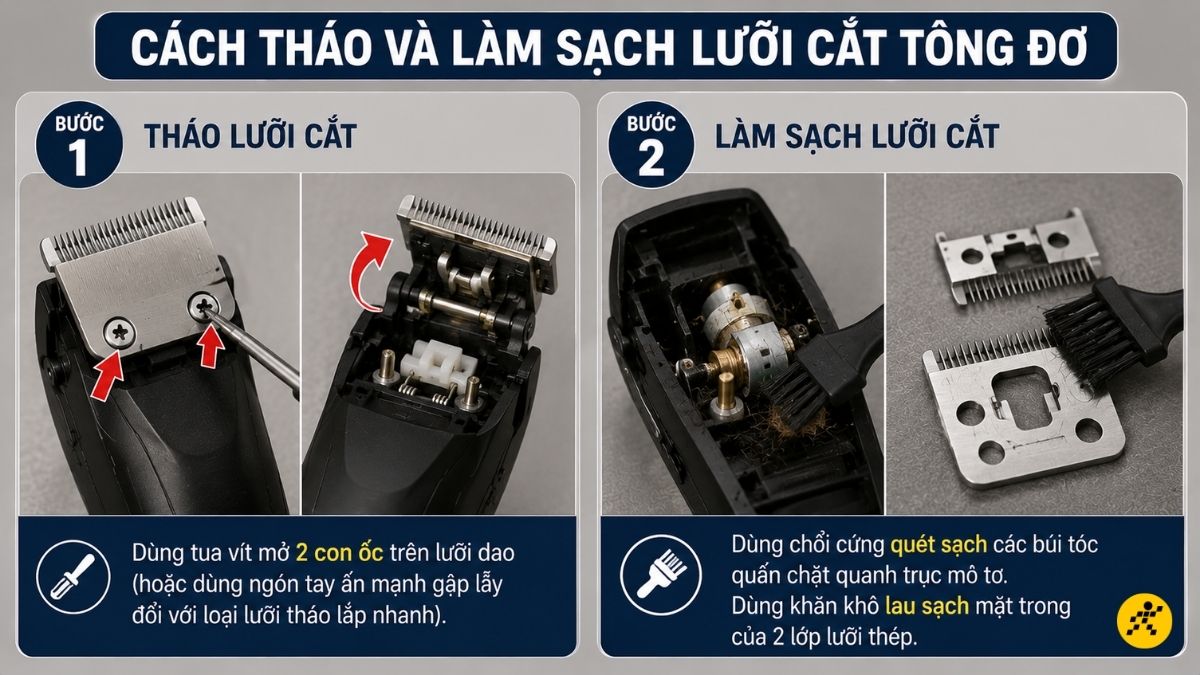 Cách tháo và làm sạch lưỡi cắt Cách tháo và làm sạch lưỡi cắt