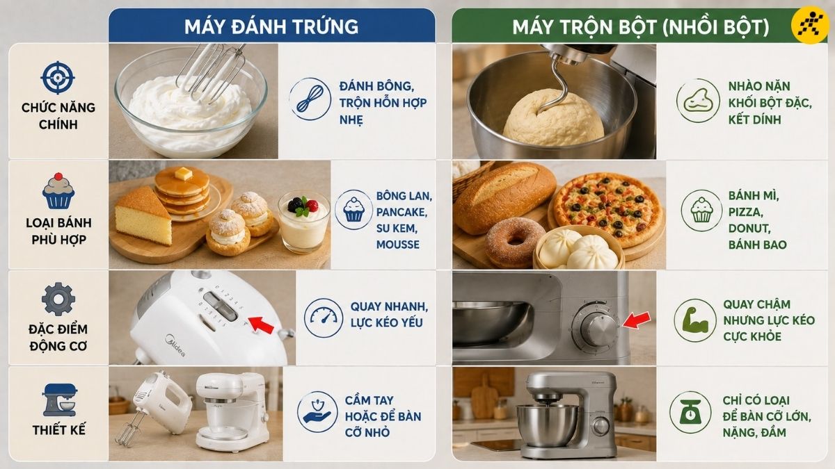 So sánh máy trộn bột với máy đánh trứng