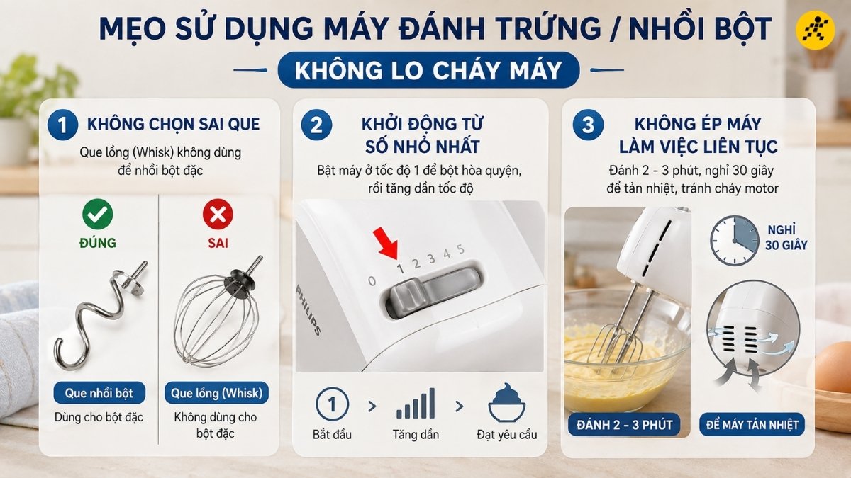 Mẹo sử dụng máy đánh trứng/nhồi bột