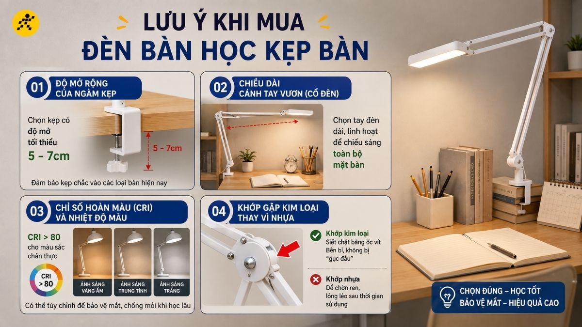 Lưu ý khi mua đèn bàn học kẹp bàn