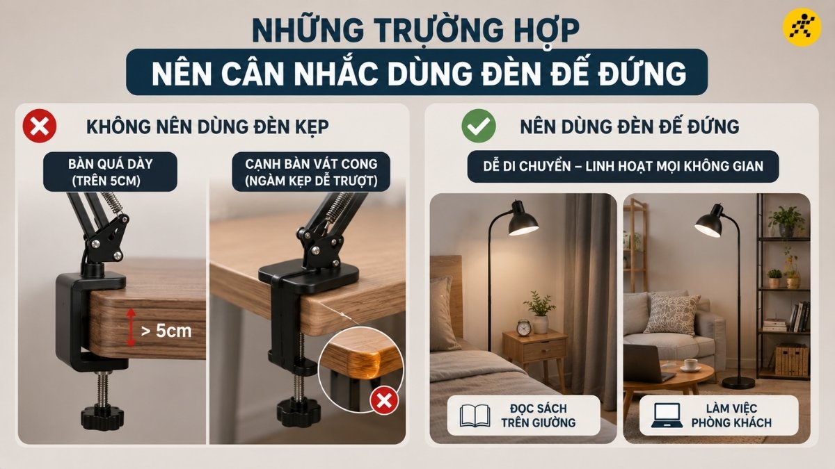 Những trường hợp nên cân nhắc dùng đèn đế đứng
