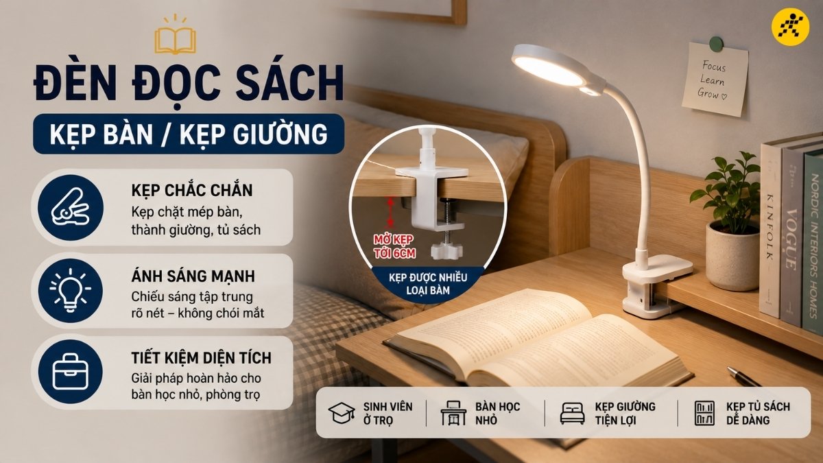 Đèn đọc sách kẹp bàn / Kẹp giường