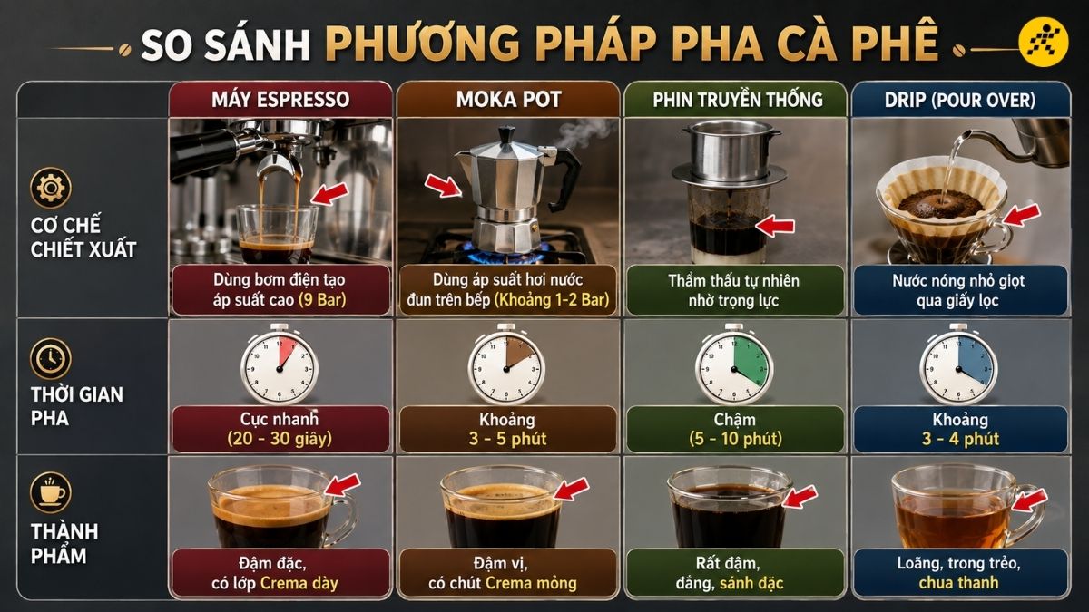 Máy Espresso với Phin, Drip và Moka Pot