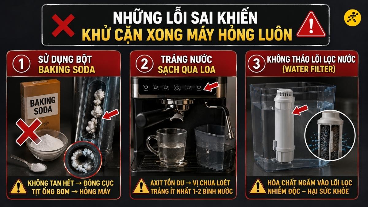 Lỗi sai khiến khử cặn xong máy hỏng