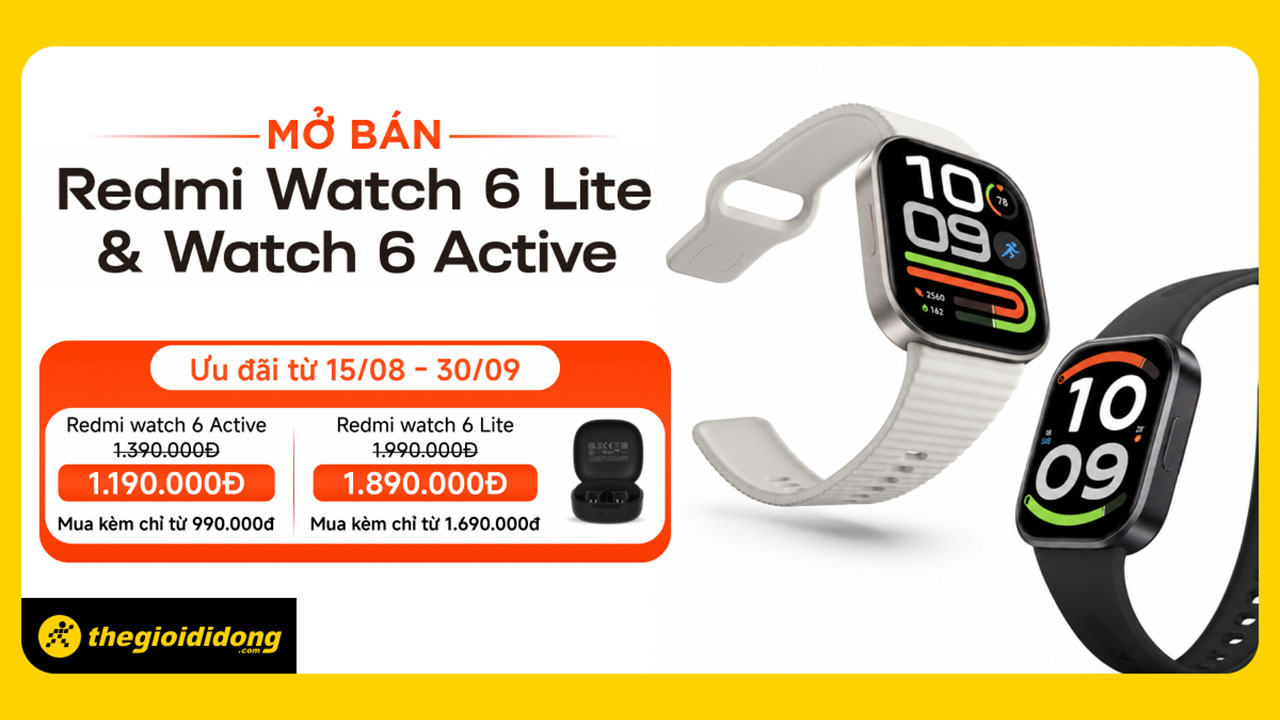Mở bán Redmi Watch 6 Lite và Watch 6 Active, giá chỉ từ 1.19 triệu, có bí kíp mua chỉ từ 990K Mở bán Redmi Watch 6 Lite và Watch 6 Active, giá chỉ từ 1.19 triệu, có bí kíp mua chỉ từ 990K