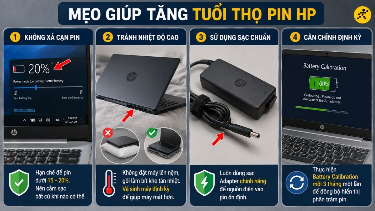 Mẹo gi&uacute;p tăng tuổi thọ pin laptop HP