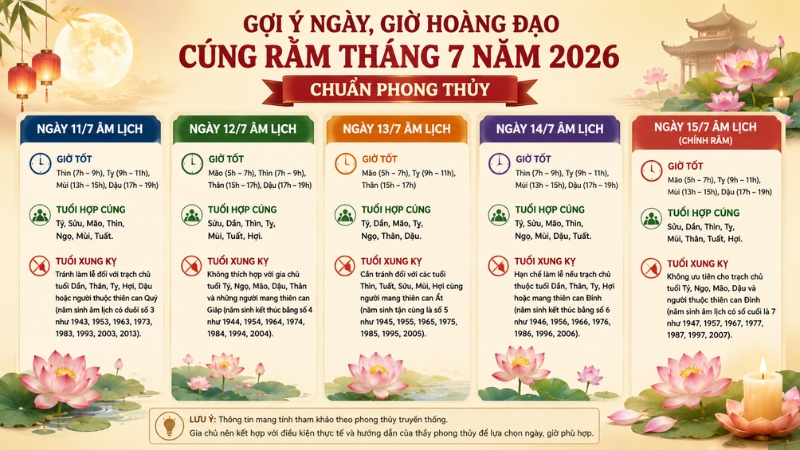 Gợi ý ngày, giờ hoàng đạo cúng Rằm tháng 7 2026