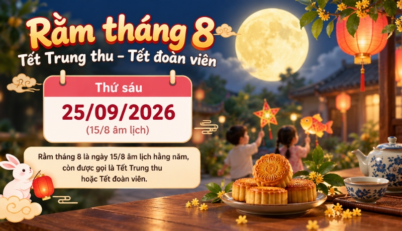 Rằm tháng 8 là ngày 15/8 âm lịch hằng năm gắn với tết Trung thu Rằm tháng 8 là ngày 15/8 âm lịch hằng năm gắn với tết Trung thu