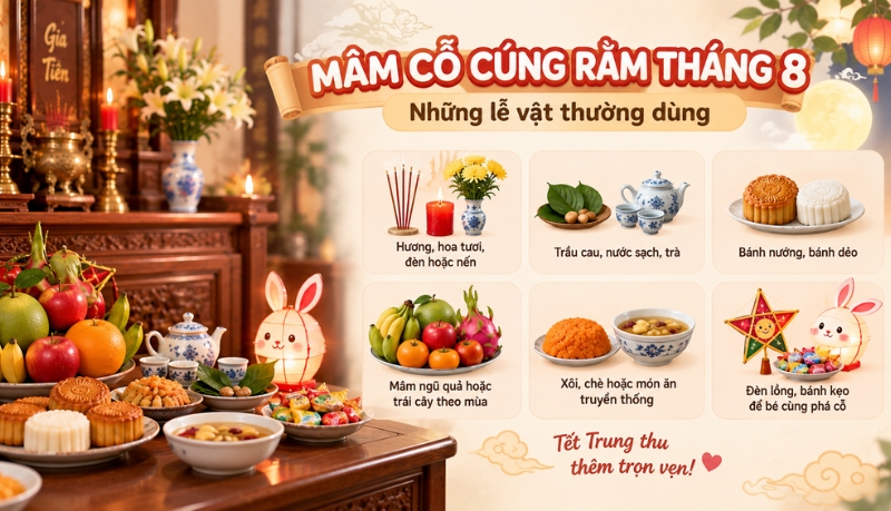 Ba mẹ có thể chuẩn bị mâm cỗ cúng Rằm tháng 8 cùng ghi nhớ văn khấn Ba mẹ có thể chuẩn bị mâm cỗ cúng Rằm tháng 8 cùng ghi nhớ văn khấn
