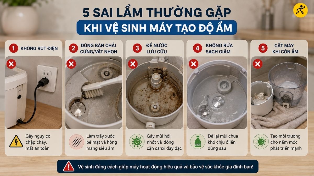 Những sai lầm thường gặp khi vệ sinh máy tạo độ ẩm