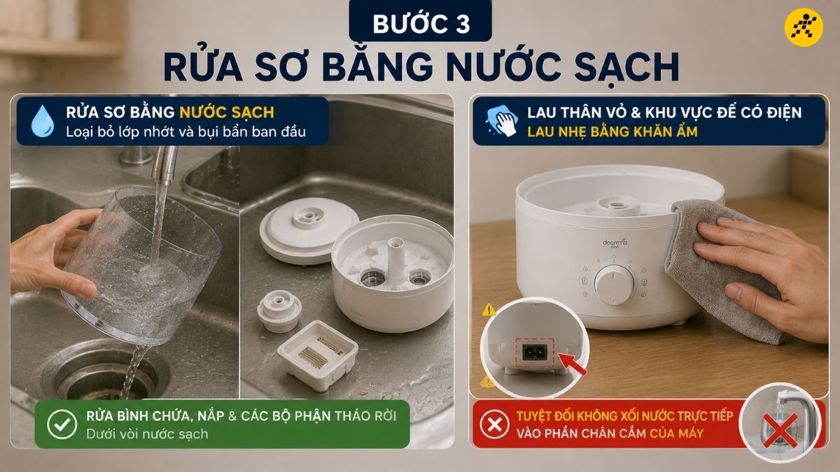 Rửa sơ bằng nước sạch