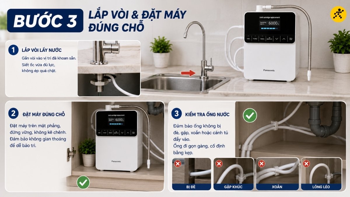 Lắp vòi và đặt máy đúng chỗ