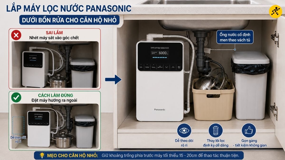 Lắp máy lọc Panasonic dưới bồn rửa cho căn hộ nhỏ