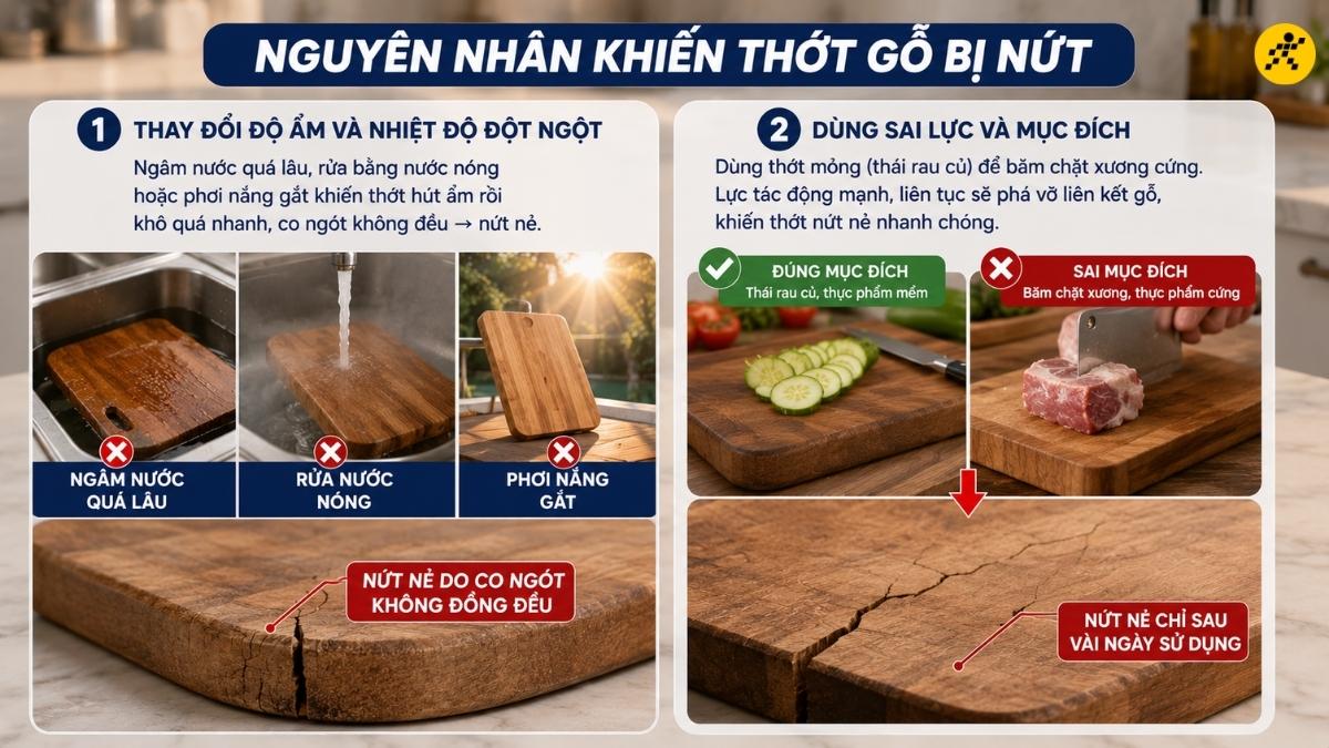 Nguyên nhân khiến thớt gỗ bị nứt