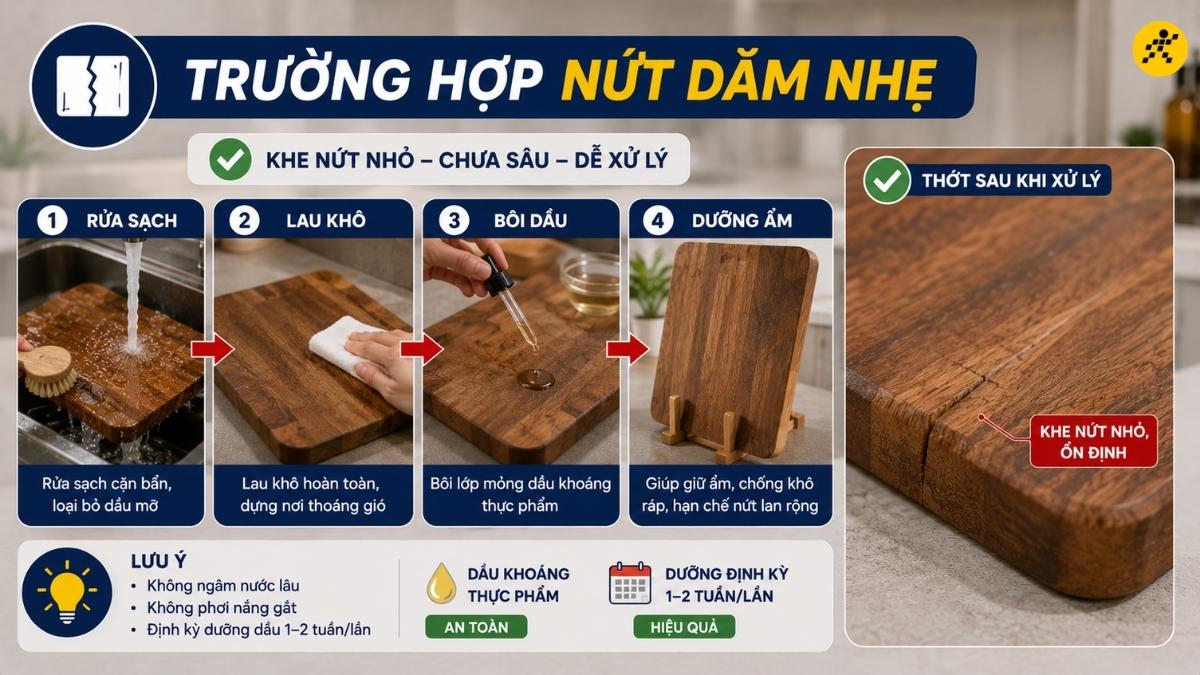 Xử lý thớt gỗ nứt dăm nhẹ