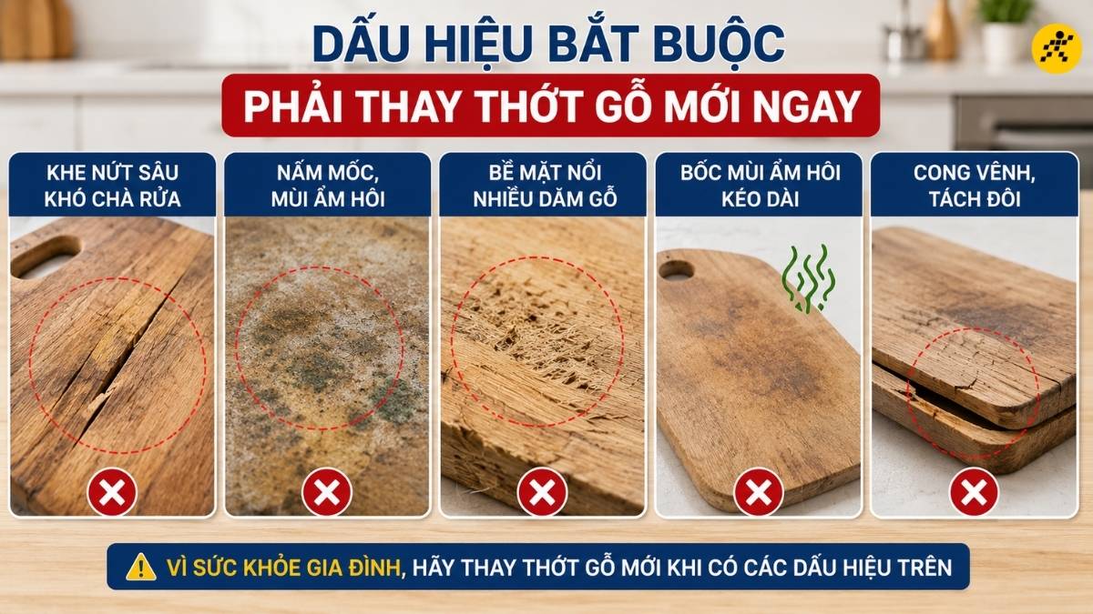 Dấu hiệu bắt buộc phải thay thớt gỗ mới ngay lập tức
