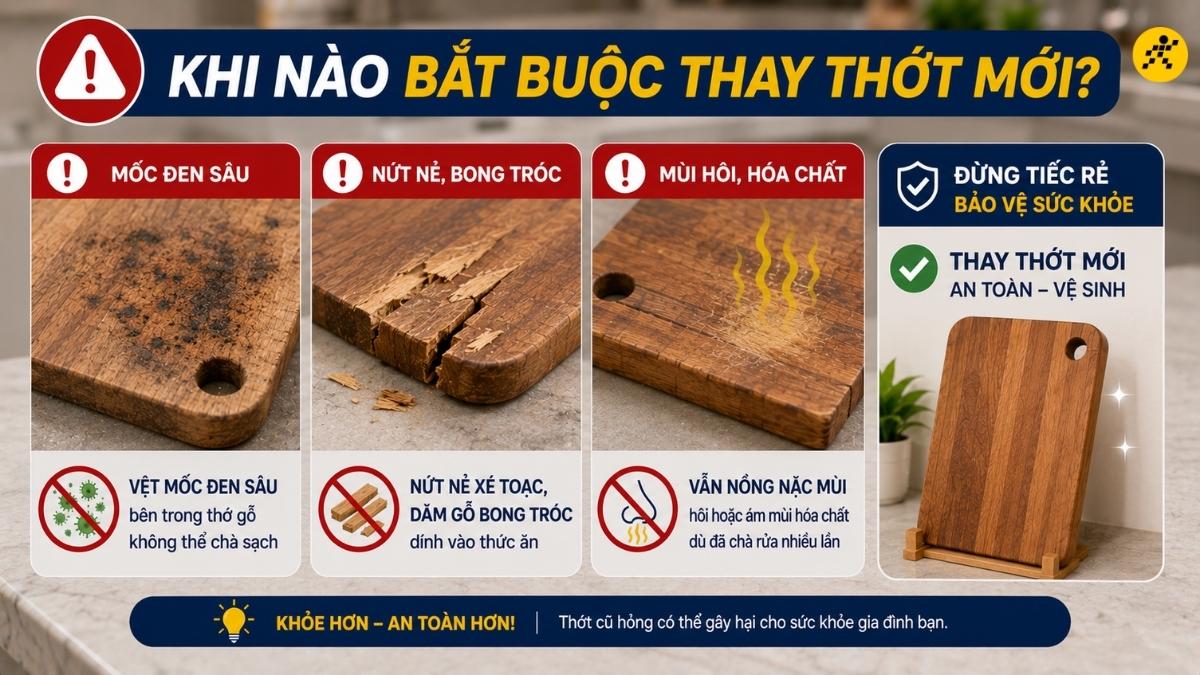 Trường hợp cần vứt bỏ thớt và thay mới ngay