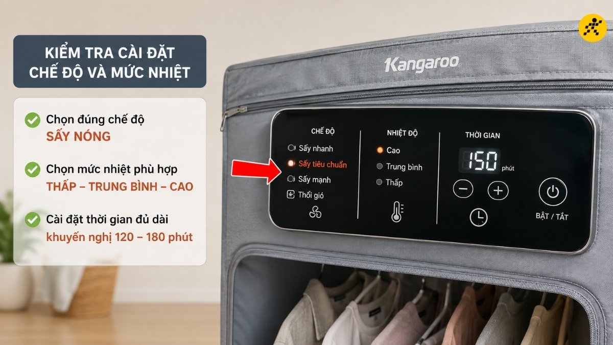 Kiểm tra cài đặt chế độ và mức nhiệt