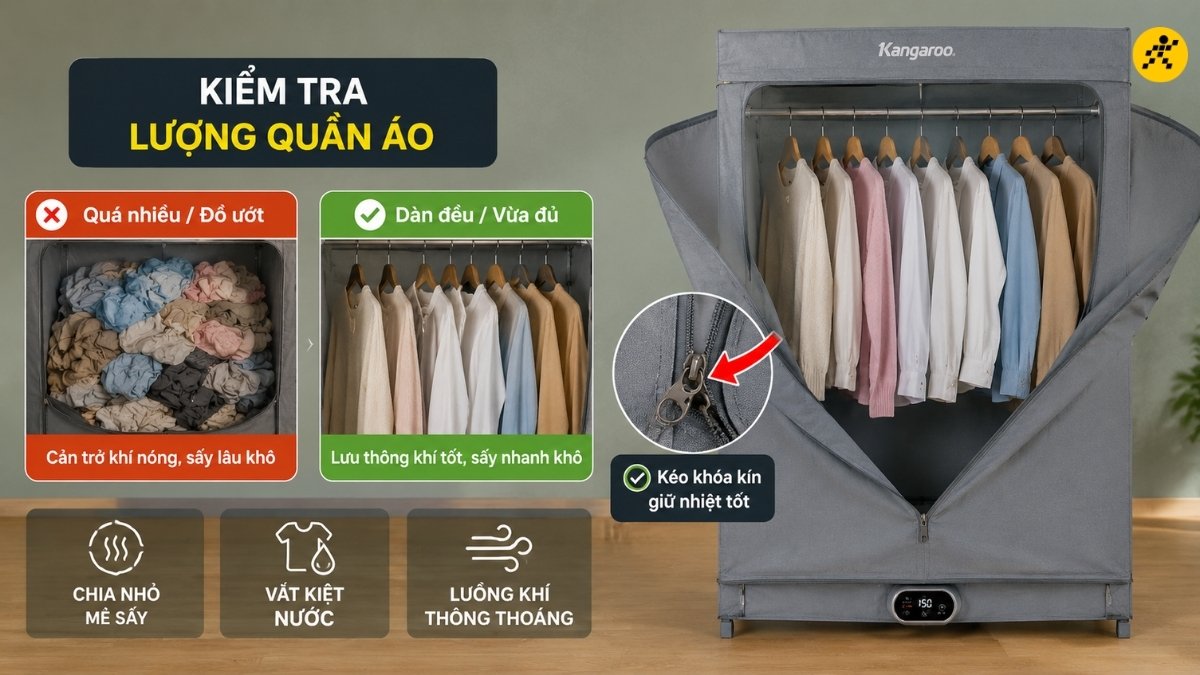 Chia nhỏ mẻ sấy, dàn đều quần áo